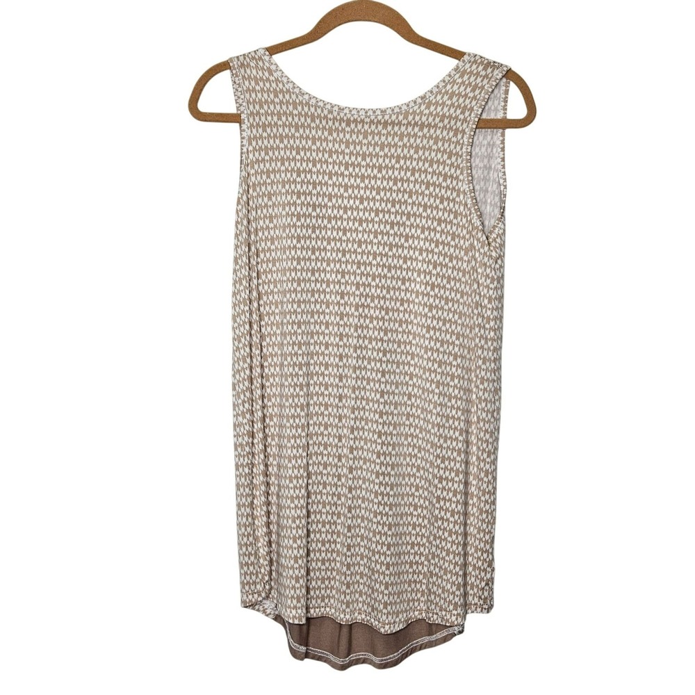 Yala‎ Womens Sleeveless Tan Houndstooth Print Top Medium V-Neck Bamboo Oversized